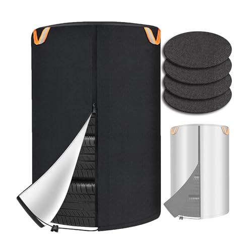 Eakertte Tire Cover for Storage, Dual-Sided Use, 420D Waterproof Tire Storage Bag with 4 Felt Pads, Waterproof Zipper, Reflective Handles, UV Protection, Dirt-Resistant for Indoor & Outdoor Use –L
