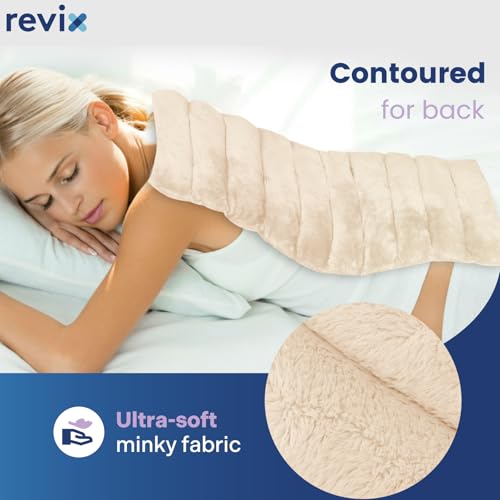 Image of REVIX Extra Large Microwavable Heating Pad for Back Comfort, Weighted Moist Heat Wrap with Flaxseed and Clay Beads, Reusable Hot and Cold Care for Neck, Shoulders, and Muscles, Beige
