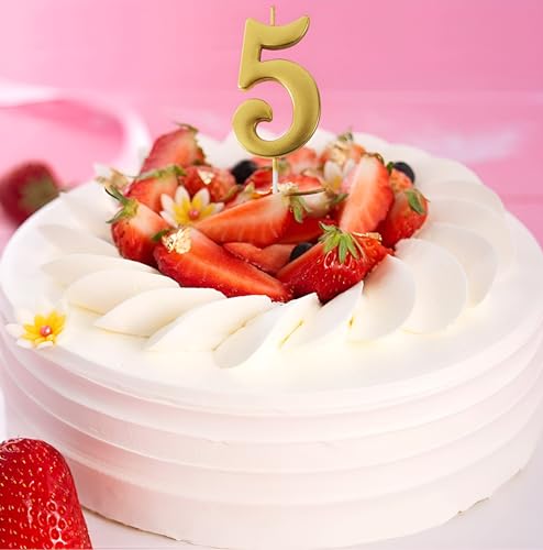 Image of Number 5 Cake Topping Candle for 5th Birthday /Anniversary Celebration Party Color - Gold