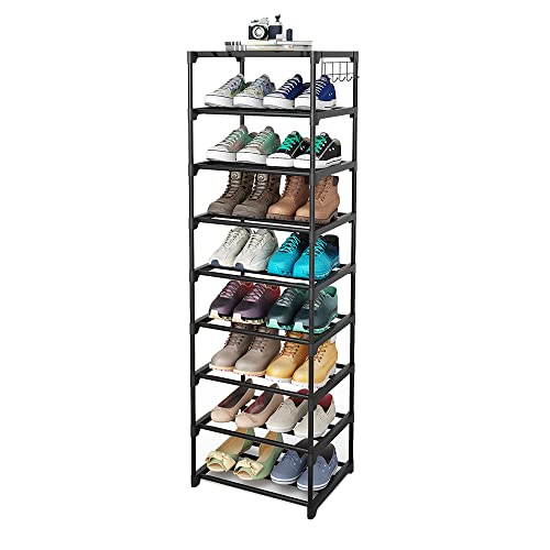 Caitlyn Small 9 Tier Tall Narrow Shoe Rack For Entryway, Vertical Free Standing Shoe Rack Organizer, Space-Saving, Sturdy Metal Shoe Shelf #TOP24