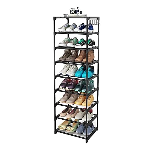 Caitlyn Small 9 Tier Tall Narrow Shoe Rack for Entryway, Vertical Free Standing Shoe Rack Organizer, Space-Saving, Sturdy Metal Shoe Shelf