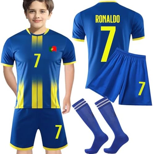 Casmyd Portugal Soccer Jersey Kit for Kids Boys Youth #7 Ronal_do Football Uniform Sports Team Ice Graphic T-Shirt+Shorts