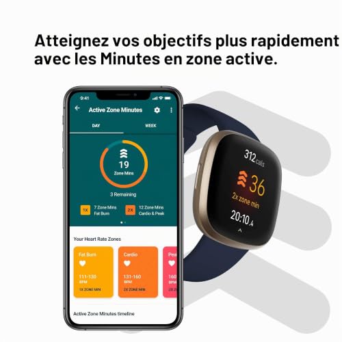 Fitbit Versa 3 Health & Fitness Smartwatch with 6-months Premium Membership Included, Built-in GPS, Daily Readiness Score and up to 6+ Days Battery, Midnight / Soft Gold