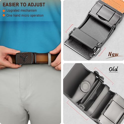 Image of BULLIANT Ratchet Trimmable Leather Belt for Men Adjustable 1 3 /8-Gift Boxed | Smooth Sliding | Micro Adjustable Fit | Tailored Size | Holeless Understated Elegance