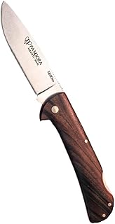 Navaja Cudeman Pandora 388-G con hoja de acero böhler N690Co de 9,5 cm y empuñadura de nogal con separador rojo de 12 cm + portabotellas de regalo (Nogal)