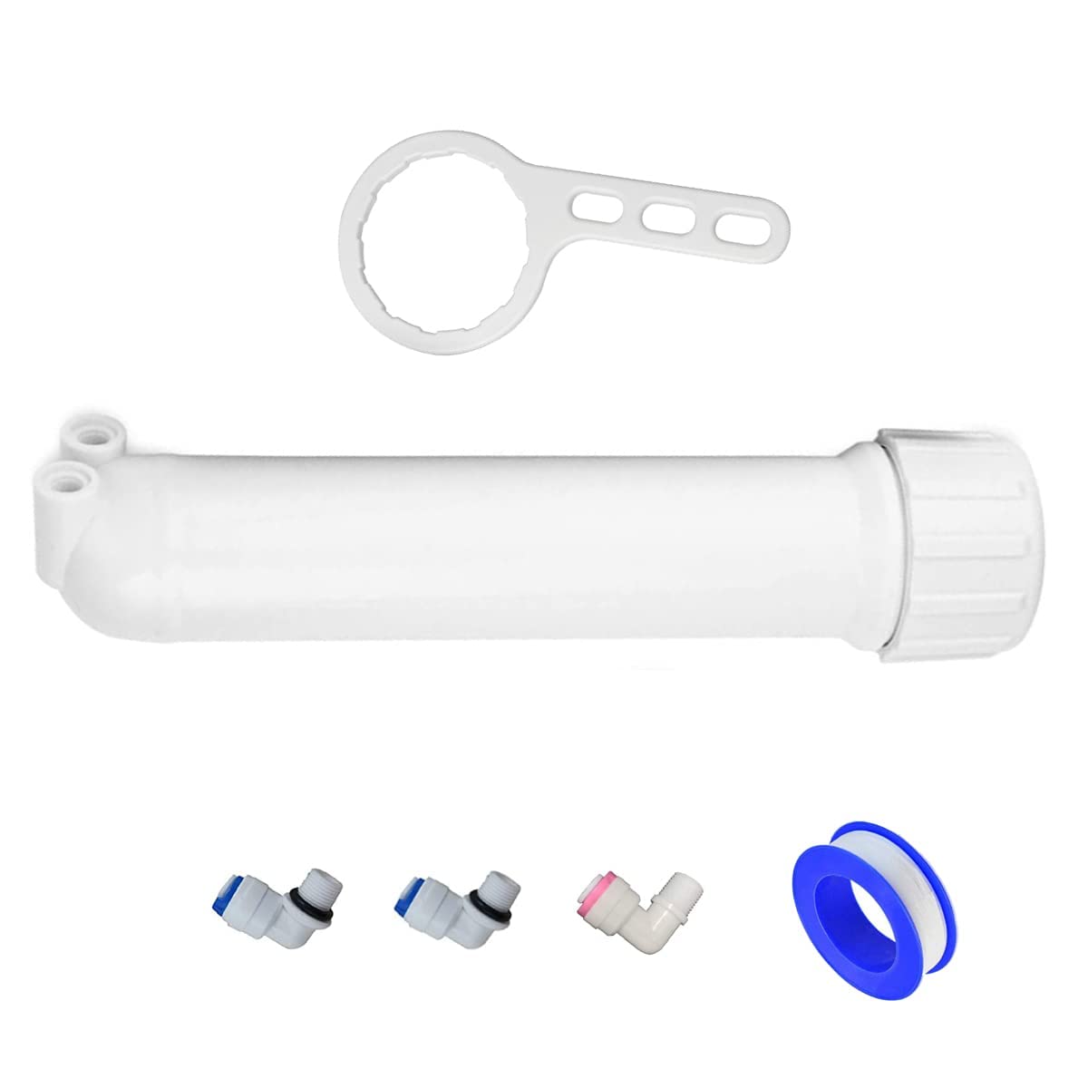 HUINING RO Membrane Housing, 1812/2012 Reverse Osmosis Membrane Shell 1/4" Quick-Connect Elbow Fittings,Wrench Whole Set for Reverse Osmosis Water Filtration System 50/75/100 GPD