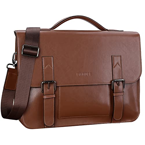 Banuce Vintage Genuine Leather Briefcase for Men 13.3 inch Laptop Messenger Bag Work Bag Brown