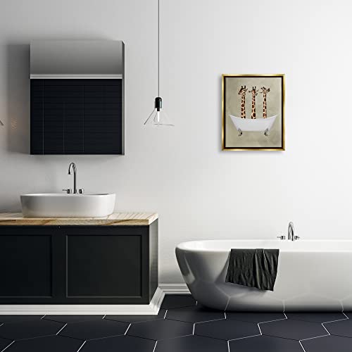 Image of Stupell Industries 'Three Giraffes In A Bathtub'| Floating Frame Canvas Art | Stupell Industries | Gold, 17 x 21 Inches, Easy to Hang and Sturdy, Made in USA, by Coco de Paris