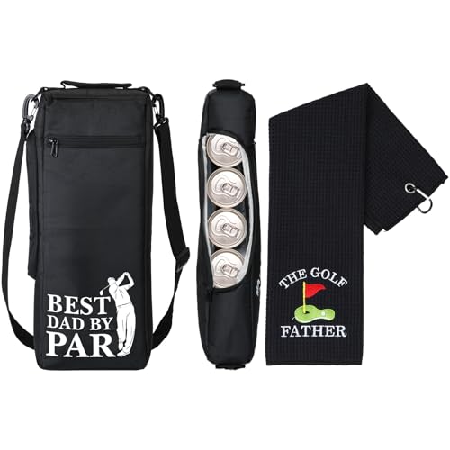 Realspring Golf Cooler Bag Golf Accessories Kit for Men with Golf Towel Golf Ball Cleaning Brush Divot Repair Tool Small Soft Cooler Bags Insulated Beer Cooler Holds for Father's Day Golf Gifts