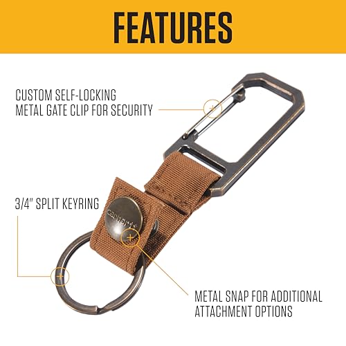 Carhartt Unisex Adult Durable Metal Key Keeper, Belt Loop Key Ring Holder with Self-Locking Metal Gate Clip for Car/Home Keys, Nylon Duck (Black), One Size