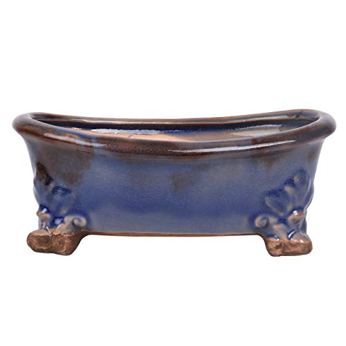 G Epgardening Vintage 10.6 Inch Rectangular Planter Flower Pot With Blue Glaze Ceramic And Drainage Claw Foot #TOP4