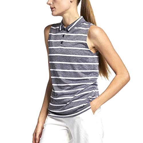 Nike Women's Drifit Dry Polo Sleeveless Stripe, Black/White/Black, Medium #TOP19