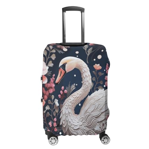 Floral Swan Elastic Luggage Cover Suitcase Protector for 19-32 Inch Suitcases | Universal Stretchable Travel Bag Cover | Anti-Scratch, Washable with Zipper Closure S4