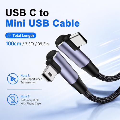 Image of Verilux USB C to Mini USB Cable 90 Degree Right Angle Connector