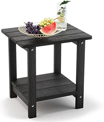 LUE BONA Adirondack Outdoor Side Table, 2-Tier Black Poly Patio End Table Weather Resistant, Morden Side Table for Patio, Pool, Porch
