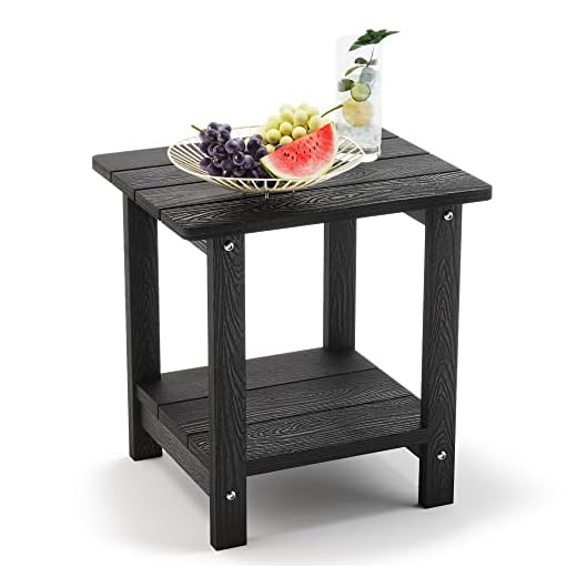 LUE BONA Adirondack Outdoor Side Table, 2-Tier Black Poly Patio End Table Weather Resistant, Morden Side Table for Patio, Pool, Porch