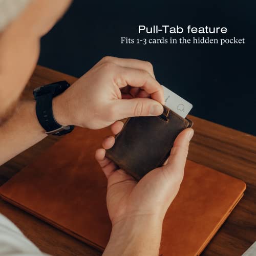 Andar The Apollo Leather Slim RFID Blocking Minimalist Bifold Wallet with Money Clip and ID Slot made of Full Grain Leather Elastic Pull Tab (Saddle Brown)2