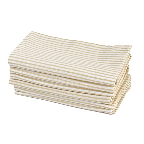 CHARDIN HOME Beige & Weiß Nadelstreifen-Serviette, 45,7 x 45,7 cm, Set mit 6 Stoffservietten für den Alltag, recycelte Baumwolle, auch perfekt für Urlaub, Dinnerpartys, Geburtstage, Hochzeiten, Hotels Cover