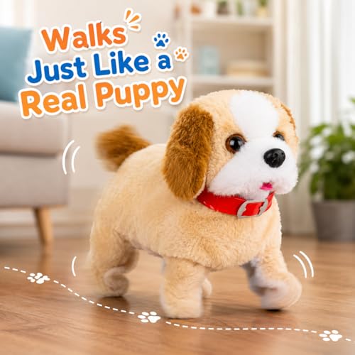 Image of Monex Stationary Walking & Jumping Puppy Toy for Kids | Battery Operated Plush Dog with Barking Sound, Moving Legs & Back Flip Action | Interactive Soft Toy Gift for Boys & Girls