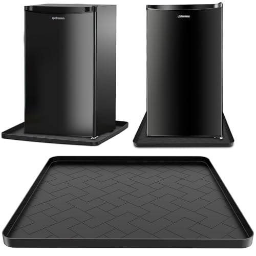 Mini Fridge Silicone Mat 19.7x19.7x0.5-Fridge Drip Tray Concave and convex design is leak-Proof and Non-Slip Perfectly Compatible with Washer Dryer Wine Cooler Dishwasher ect. (Black)