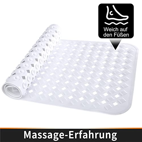 Yimobra Badewannenmatte, Extra Lang Badematte für Wanne Anti-Rutsch mit Abflusslöchern, Saugnäpfen, Phthalatfrei, Latexfrei, BPA-frei und Maschinenwaschbar (70 x 40 cm, Weiß)