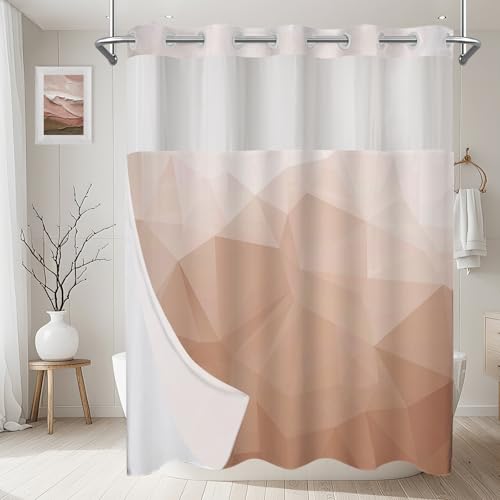 AXURXUI No Hook Shower Curtain with Snap in Liner Set, Peach, 71x86