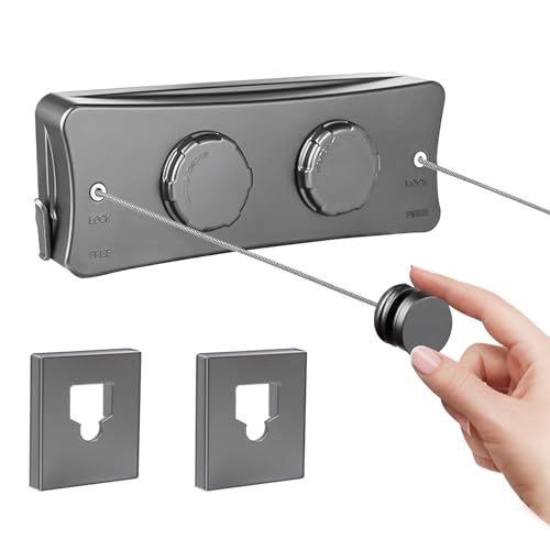 Domigard Corde à Linge Rétractable 5.1m, Acier Inoxydable Fil a Linge Extérieur Retractable, Etendoir Linge Exterieur Retractable pour Balcon Intérieur...