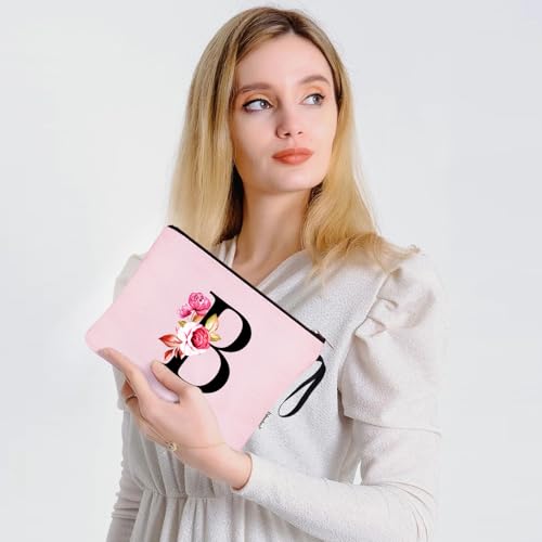 Image of Vavabox A-Z Personalized Makeup Bag, Birthday Gifts for Women Mom, Gifts for Best Friend, Bride Bridesmaid Cosmetic bag (B, 06-Pink)