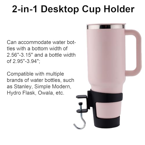 Gosknor 2-in-1 Schreibtischbecherhalter, Verstellbar Auslaufsicher Tumbler-Organizer Mit Haken für Owala & Stanley Wasserflaschen Becherhalter für Büro Gaming-Desk-Zubehör Arbeitsplatz (Schwarz)