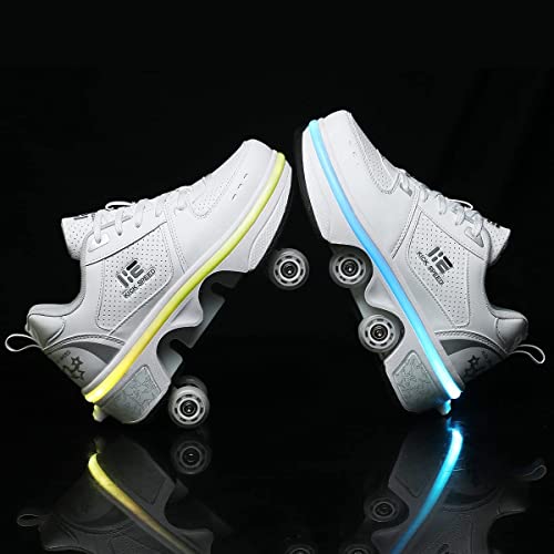Image of 2-in-1 Roller Skates & Sneakers Unisex Retractable Wheels Outdoor Fun & Fitness Kick Roller Shoes (36)