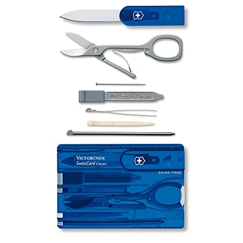 Victorinox Taschenmesser Swiss Card Classic (10 Funktionen, Schere, Stecknadel, Kugelschreiber) blau transparent