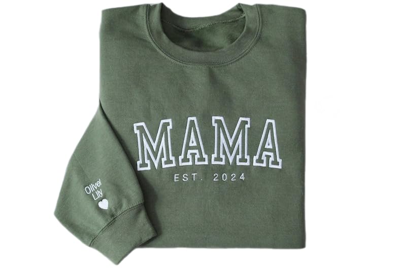 Custom Embroidered MAMA est Shirt, Personalized Sleeve with Names, Mama est T-Shirt, Sweatshirt, Hoodie, Custom Mom Gift
