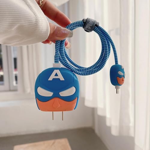 Image of Cartoon 3D Design Protective Case Compatible with Apple 18W - 20W USB-C Power Adapter Charger, Protective Cover for iPhone 18W & 20W Power Adapter Charger with Wire Saver. (Captain America)
