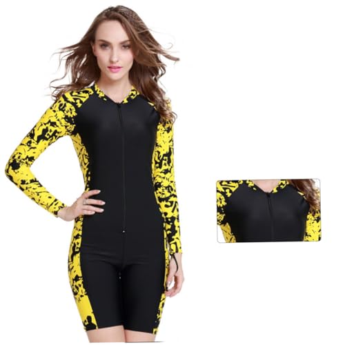 Combinaison plongée femme protection vent maillot bain floral jaune