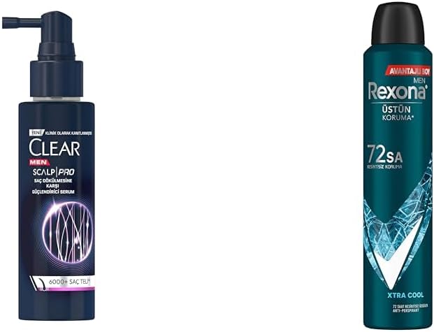 Clear Men Scalp Pro Saç Dökülmesine Karşı Güçlendirici Serum 70 ml(1) Rexona Men Erkek Sprey Deodorant Xtra Cool 72 Saat Kesintisiz Üstün Koruma 200 ml(1)