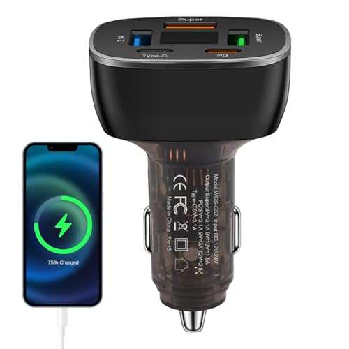 Joberio Cargador de coche, Adaptador USB de coche | Cargador de coche tipo C - Adaptador de coche USB C de carga rápida tipo C 5 en 1 QC 3.0, carga estable para teléfono móvil