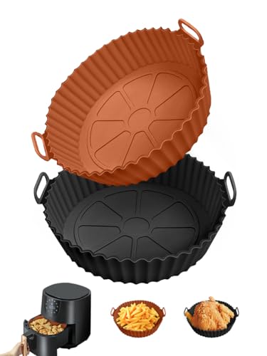 2 Pack 8 Inch Air Fryer Silicone Liners Pot,Air Fryer Basket Liners, Silicone Baking Tray Pots for 3 to 5 Qt for Air fryer Oven Reusable Baking Tray Oven Accessories (Brown+Black)