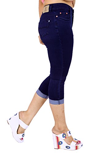 Image of FCK-3 Stretchable Denim Solid Mid Waist Knee Length Button Closure 5 Pocket Capree for Women