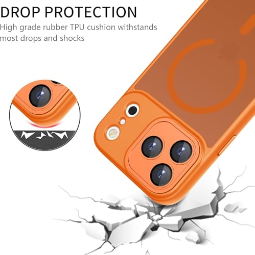Image of Elzzi Magnetic for iPhone 17 Pro Max Case (Compatible with MagSafe) Slim Translucent Matte Shockproof with Anti-Fingerprint Phone Case, Cosmic Orange