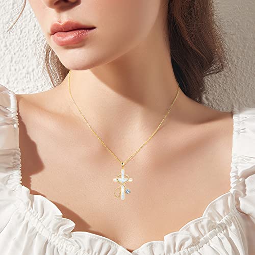 WINNICACA Sterling Silver Stethoscope Necklace for Women White Coat Ceremony Christmas Gifts Cross Pendant with Created Opal Nursing Theme Jewelry for Nurse Doctor Medical Students RN Nurse3