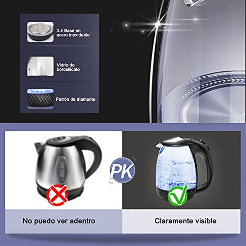 EXTRASTAR Hervidor de Agua Eléctrico 1,7 litros, Base 360º, Filtro Antical Desmontable, Hervidor Eléctrico de Vidrio, 2200W de Potencia, Negro - imagen 5