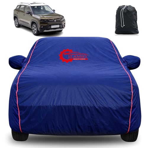 Image of 100% Waterproof Car Cover for Maruti Suzuki Vitara brezza 2022-2026 | All-Weather, Dustproof & UV Protection | Heavy-Duty 3-Layer Fabric | Custom Fit with Mirror & Antenna Pocket | Navy Blue