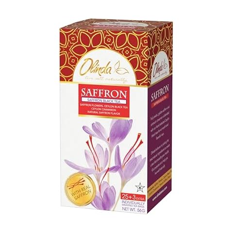 Olinda Saffron Black Tea Herbal Ceylon Cinnamon Tea Bag Organic Caffeinated Tea Bags Brew Hot 28 Tea Bags - Pack of 1 Cover