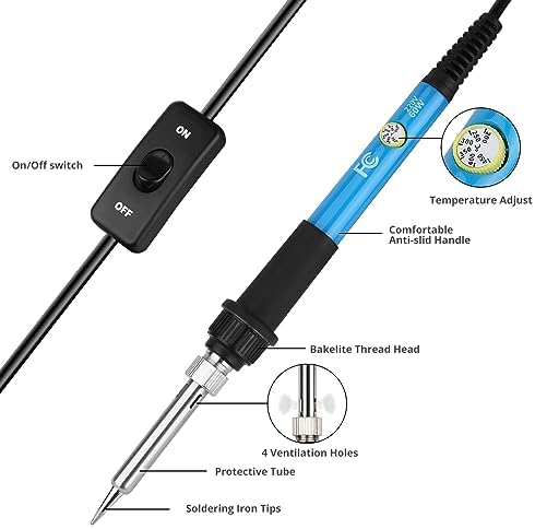 Bild 1 - Sondiko Lötkolben Set, 60W/220V Lötkolben mit Einstellbarer Temperatur, Ein/Aus Schalter, 5 Wechselspitzen zum Löten, Holzgravur, Heißschneiden, Brandmalerei, Lötset für Elektrische Arbeiten