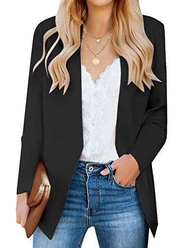 Vetinee Women's Black Casual Open Front Pockets Blazer Long Sleeve Work Office Cardigan Jacket Coat Size Medium #TOP3