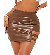Onsoyours Jupe Cuir Synthétique Femme Taille Haute - Mini Jupe Crayon Fendue Moulante Sexy Bodycon