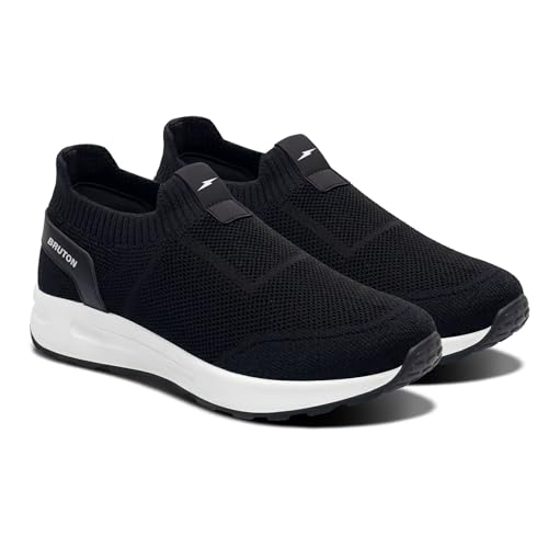 Image of BRUTON Men's Beige & Black Casual Sneaker | Lightweight Cushioned Lace-Up Shoes | Breathable Fashion Footwear for Walking, Travel, College