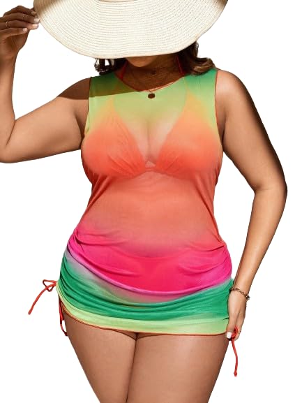 plus curvves Plus Size Gradient Multicolor Color Three-Piece Swimsuit - XL - 8XL-picture-10