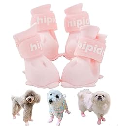 Yeduzyn 4Pcs Waterproof Dog Boots Dog Shoes for Snow and Rain Teddy Pomeranian Bichon Small Dogs Size Runs Small Please Check The Boots Size Carefully(Pink, Large)