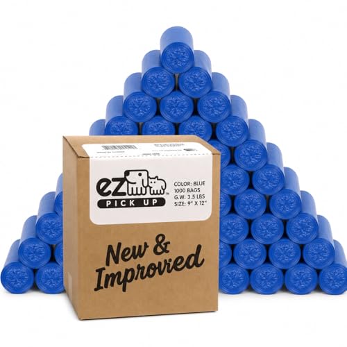 Image of EZ Pick Up Pet Dog Bags - 1000 Count Waste Bags, Puppy Pick Up Bag, Doggy Walking Clean Up (Pink, Black, Blue) (Blue)